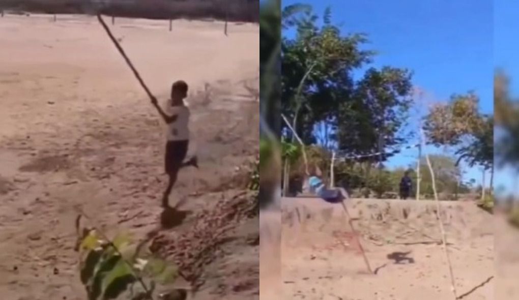 Criança viraliza treinando salto com vara no interior do Piauí - Foto: reprodução